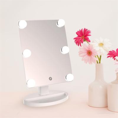 China Square Shape Lighted Make Up Mirror Bulb Lights Hollywood Tabletop Mirror 360 Rotation for sale