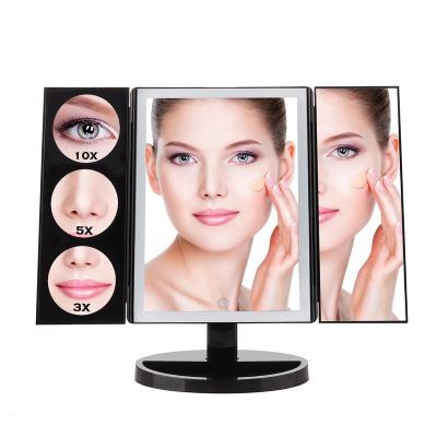 China Lighted Folding Mirror LED Lighted 3X 5X 10X Magnifying Makeup Mirror for sale