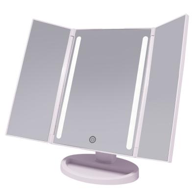 China LED Makeup Mirror 3 Way Lighted Tabletop Mirror With Stripe Light Storage Tray for sale