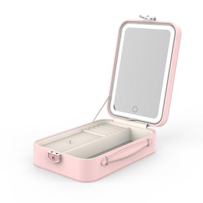 China Lighted Portable Vanity Makeup Mirror Cosmetic Make Up Box Case With Led Lights for sale