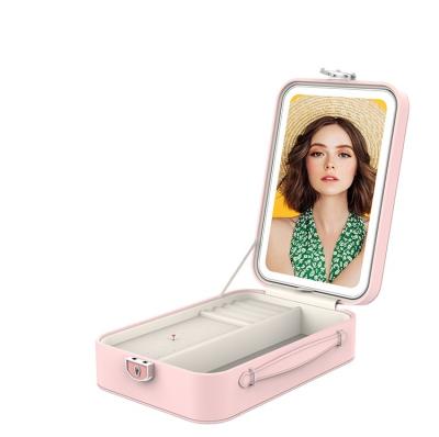 China Lit Makeup Cases 2022 With Rechargeable Mirror Storage Vanity Makeup Mirror With Led Lights for sale