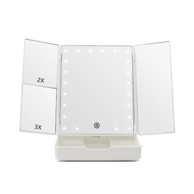 China 2X Magnifying Lighted 3X Mirror 3 Way LED Makeup Mirror Lighted With Organizer Storage Box for sale