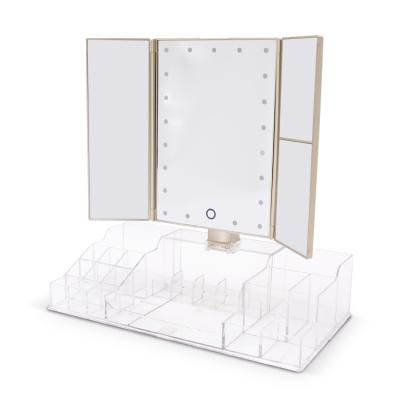 China LED Lighted Lighted Makeup Mirror Storage Box Adjustable Cosmetic Organizer With Mirror for sale