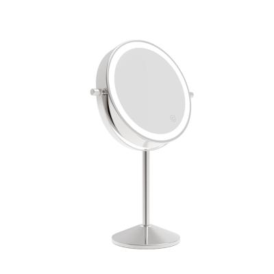 China Beauty Lighted Custom Logo Magnify Dimmable Metal Frame Table Desk Led Makeup Cosmetic Mirror for sale