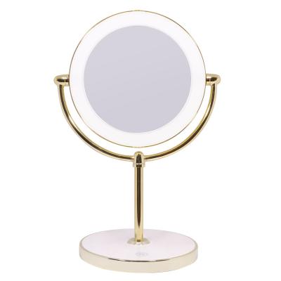 China Lighted Desktop Makeup Mirror With 10x Magnifying Table Led Light Mirror Double Sides for sale