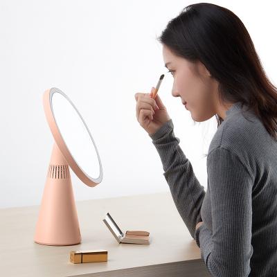 China Round Led Lights Lit Speaker And Led Lamp Portable Vanity Mirror With Lights for sale