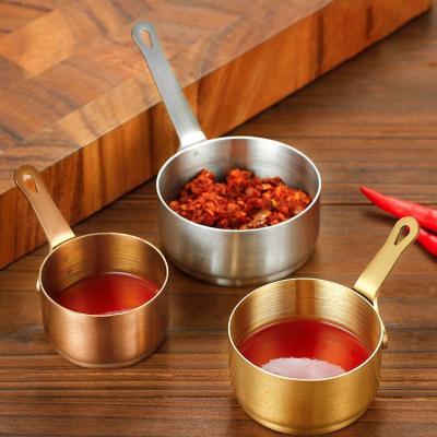 China Viable High Quality Round Condiment Mini Sauce Cup Metal Stainless Steel Dip Cup With Handle Soy Sauce Cup for sale