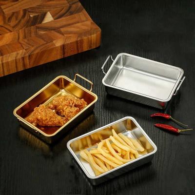 China New Viable Wholesale Gold Square Dish Dim Sum Plate Korean Rectangular French Fries Chicken Drumstick for sale