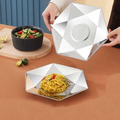 China Sustainable High Quality European Thick Hexagonal 304 Stainless Steel Dish Western Restaurant Tray for sale