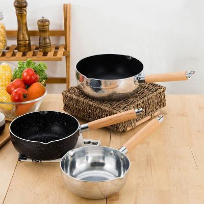 China Sustainable Milk Casserole With Stainless Steel Wooden Pot Handle Nonstick Coating Yukihira Stone Pan for sale