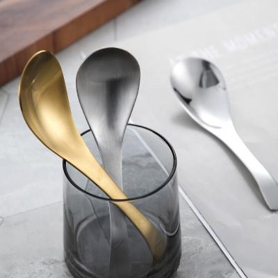 China Sustainable 304 stainless steel household thickened children and adults soup round the golden bottom spoon for sale