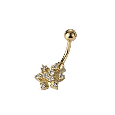 China FASHIONABLE Wholesale Gold and Silver Two Tone Belly Button Ring Body Piercing Jewelry Snowflake CZ Belly Chain Stainless Steel for sale