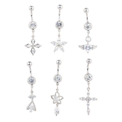 China FASHIONABLE Mixed Stainless Steel Medical Navel Fishbone Multi Color Maple Leaf Fishbone Piercing Cross Crystal Navel Ring for sale