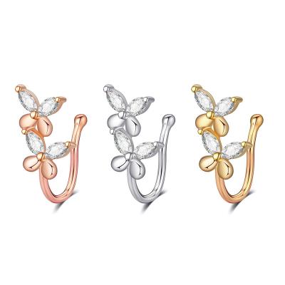 China Vintage Factory Stock Double-Layer Butterfly Zircon Nose Clip Nose Ring Piercing Jewelry Online Wholesale for sale