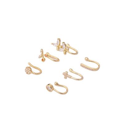 China New Style Vintage New Style Zircon Butterfly Shape Clip Copper Inlaid Non Porous Piercing Nose Ring Copper Non Porous Piercing for sale