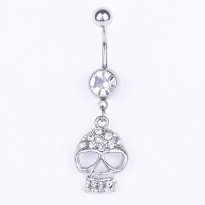 China FASHIONABLE Silver Luxury Alloy Belly Button Nailing Skeleton Designer Rhinestone Belly Ring for sale