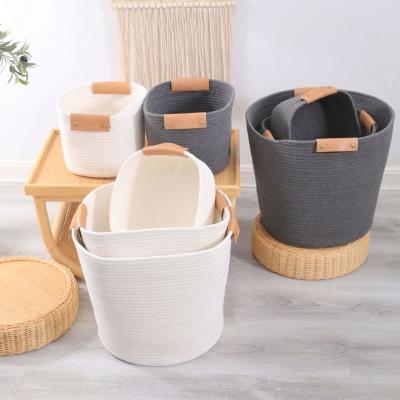 China Sustainable Best-Selling Multi-Function Storage Basket Fashion Simple Storage Cotton Rope Basket for sale