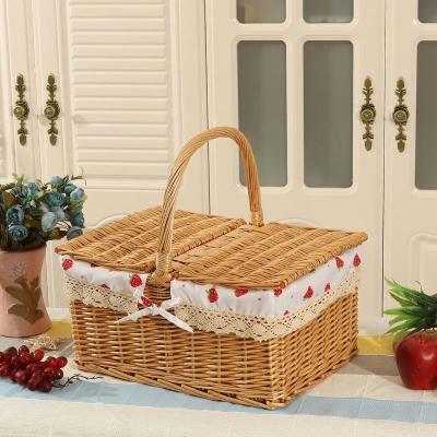 China Sustainable With Lid For Insulated Picnic Basket Wicker Round Wicker Picnic Basket for sale