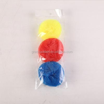 China 3PC Viable Plastic Mesh Scourer Ball Sponge Scouring Pads Colorful for sale