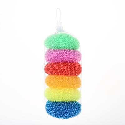 China 6pcs Kitchen Scrubber Plastic Mesh Pot Spiral Scrubber Cleaning Plastic Ball Multicolor Viable for sale