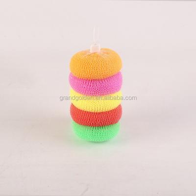 China Kitchen 5pcs Colorful Viable Cleaner pp Plastic Mesh Ball Sponge Scourer for sale