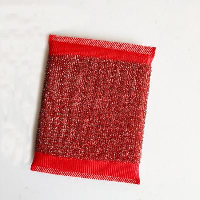 China Sustainable Red Power Cleaning Pot Heavy Duty Pan Scrubbing Stainless Steel Wire Sponge for sale