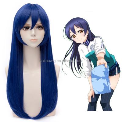 China 60cm Medium Long Love Anime Cosplay Synthetic Wigs High Quality Straight Sonoda Umi Straight Blue Live Wig for sale