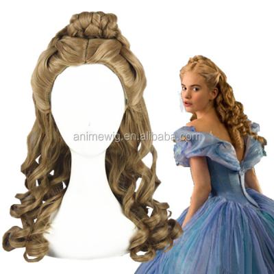 China High Quality Body Wave 55cm Long Wave Cinderella Cosplay Brown Synthetic Hair Wig for sale