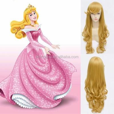 China Aurora Princess COS High Quality Women's Body Wave Factory Cosplay Long Blonde Anime Curly Synthetic Wigs for sale