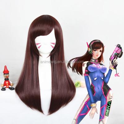 China Overwatch D.VA Synthetic Anime Wig 60cm Long Straight Red-Brown Straight Hair Costume Wig Cosplay Halloween for sale