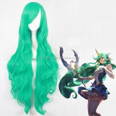 China Kinky Curly Green League of LOL Wig Cosplay 100cm Long Curl Of Legends Soraka Wig Synthetic Anime Cosplay Wigs for sale