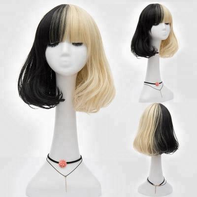 China European Lolita Fashion Wig Synthetic Anime Cosplay Wigs Wholesale 35cm Curl Wigs Beige Mixed Wig Black Kinky Shorts for sale