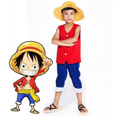 China Red One Piece Woolen Luffy Kids Clothing Full Set Cosplay Costume Hot Japanese Anime Uniform For Boys for sale