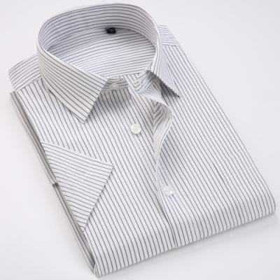 China Wholesale Anti-wrinkle Summer Striped Short Sleeve Business Dress Shirts For Men for sale