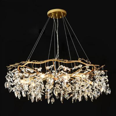 China Traditional Gold Round Crystal Lamp Modern Luxury Lighting Large Led Chandeliers Fixtures Living Room Hanging Chandelier for sale