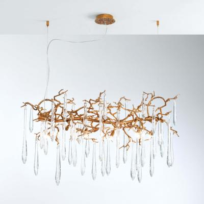 China Traditional European Gold Clear Crystal Ceiling Chandelier Branch Style Flush Mount Living Room Chandelier for sale