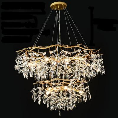 China Traditional Two Layers Round Gold Crystal Lamp Modern Luxury Lighting Large Led Chandeliers Fixtures Living Room Hanging Chandelier for sale