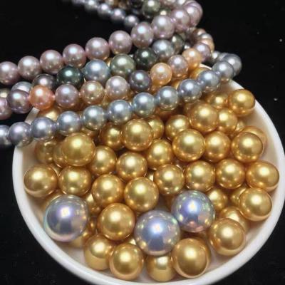 China Jewelry Making 8-10mm Wholesale Shell Beads Round Big Hole Natural Real Shell Cultured Beads String Loose Strand Beads for sale