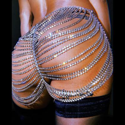 China Other Milli Luxury Sexy Women Tassel Crystal Rhinestone 18K Gold Plating Body Waist Chain for sale