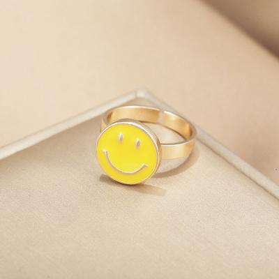 China Wholesale Cute Women's 18k Gold Plated Worry Turning Happy Smile Smiley Face Ring Stainless Steel Jewelry Narcissism Enamel For Girl for sale