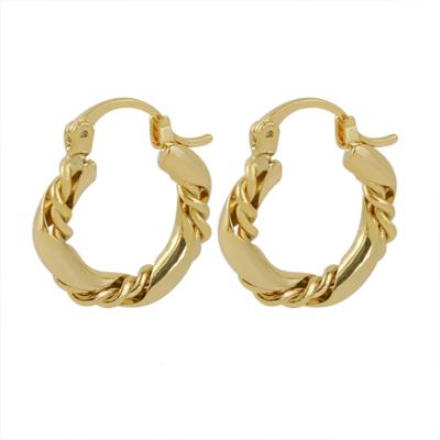 China Environmentally Friendly Factory Making Large Simple Fashion 18K Gold Plated Twist Circle Stud Huggie Earrings for sale