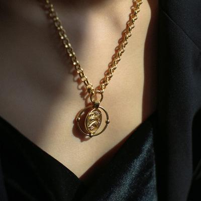 China BOHEMIA 2022 Trendy Gold Filled Elegant Rotate Coin Necklace Pendant Stainless Steel Ancient Greek Worry Necklace for sale