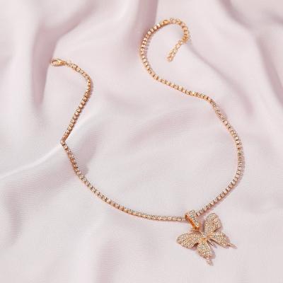 China Newest BOHEMIA KINGHO Fashion Bling Women Tennis Chain Big Crystal Butterfly Necklace Pendant Jewelry for sale