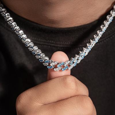 China Hip-Hop Punk Single Row Hip-Hop Blue And White Zirconia Cuban Chain Necklace 9mm Cuban Chain For Men And Women Accessories for sale