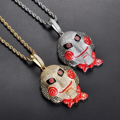 China Large Full Size Neo-Gothic Iced Out CZ Micro Paved Saw Head Doll Masked Pendant With Cuban Link Chain for sale