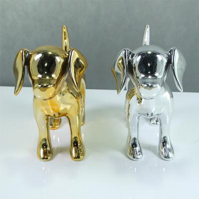 China Fiberglass Plated Gold Or Silver Color Small Dog Mannequin For Shop Decoration for sale