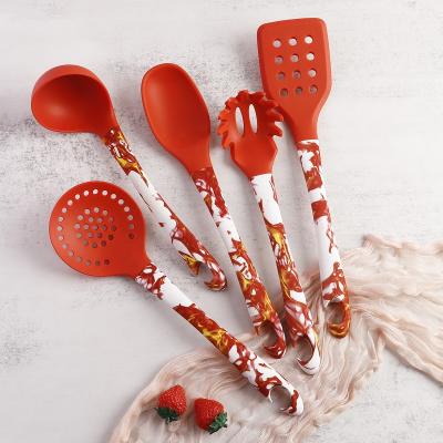 China Sustainable Customized Red Logo 6 Pcs Non Stick Cooking Kitchen Silicone Cookware Set for sale