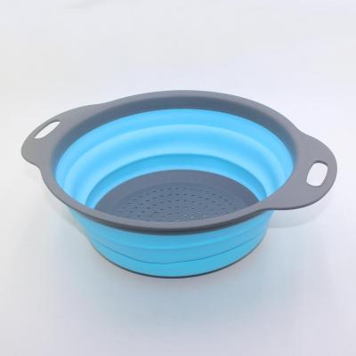 China Viable Multifunctional Kitchen Washing Fruit Vegetable Blue Silicone Folding Drain Basket for sale