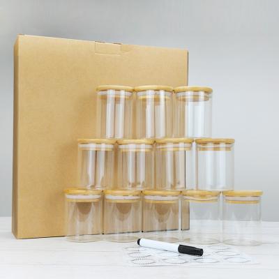 China Stocked Set of 12 Pack Glass Spice Jars, 6oz 200ml Small Spice Jar with Bamboo Airtight Lids and Labels for sale