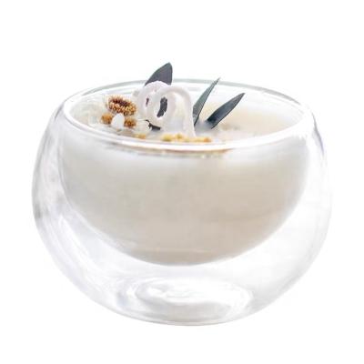 China Small Unique Scented Candle Mini Double Wall Glass Container Stocked Candle Holders for sale